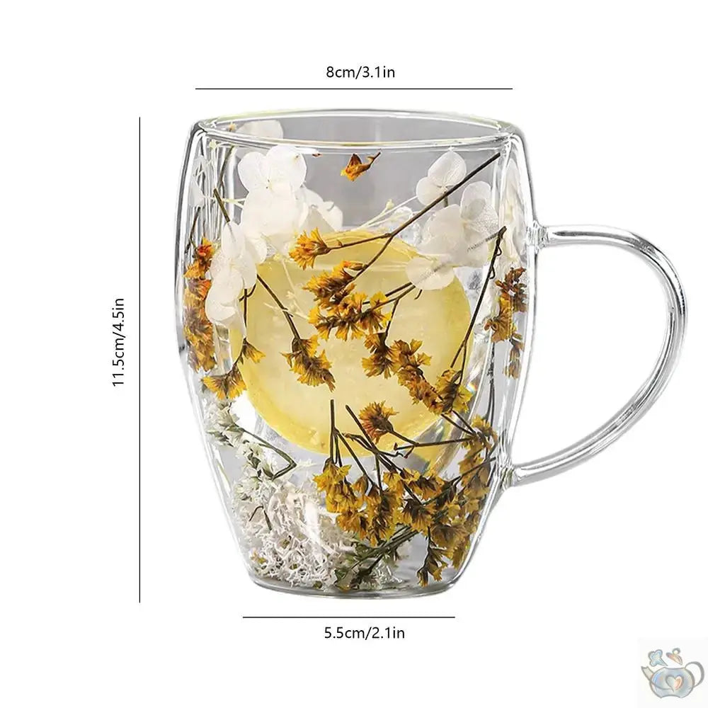 Mug en verre fleurs séchées en double paroi | Théières à la folie