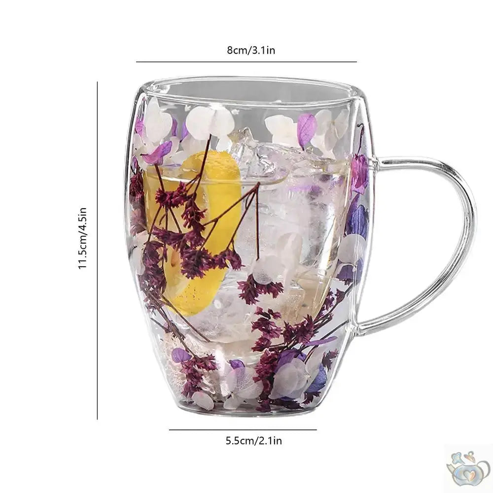 Mug en verre fleurs séchées en double paroi | Théières à la folie