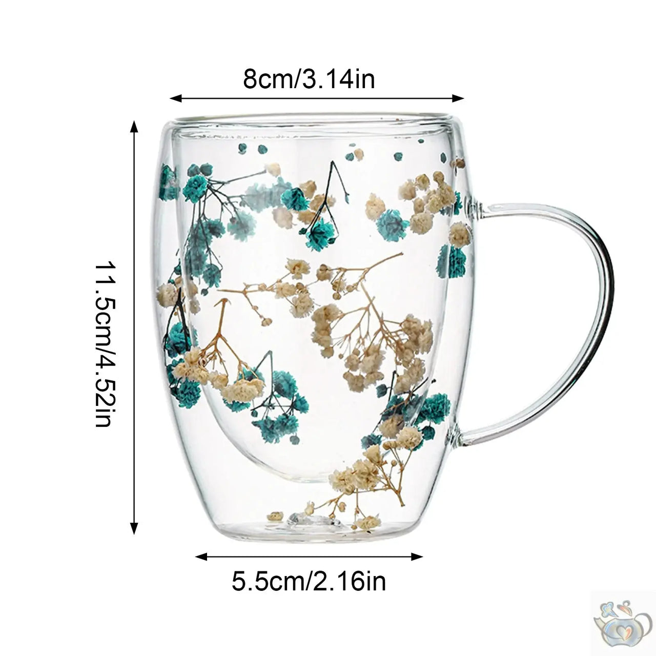 Mug en verre fleurs séchées en double paroi | Théières à la folie