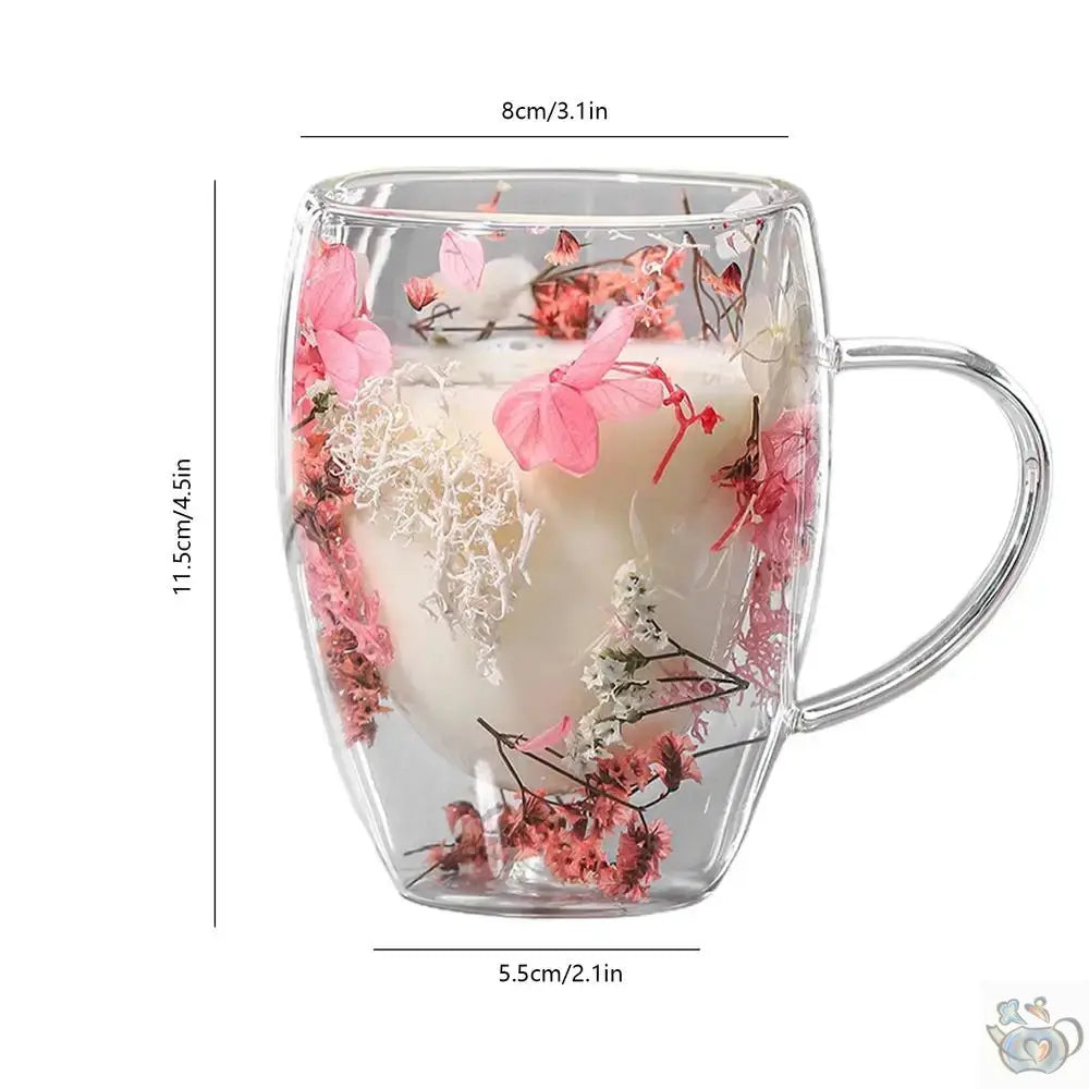 Mug en verre fleurs séchées en double paroi | Théières à la folie