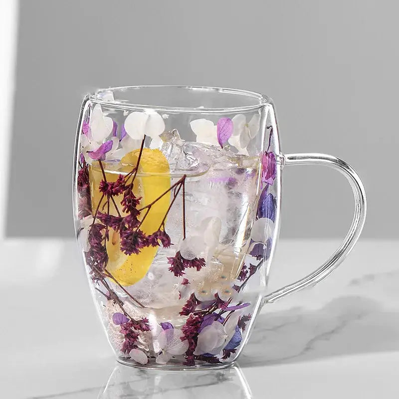 Mug en verre fleurs séchées en double paroi | Théières à la folie