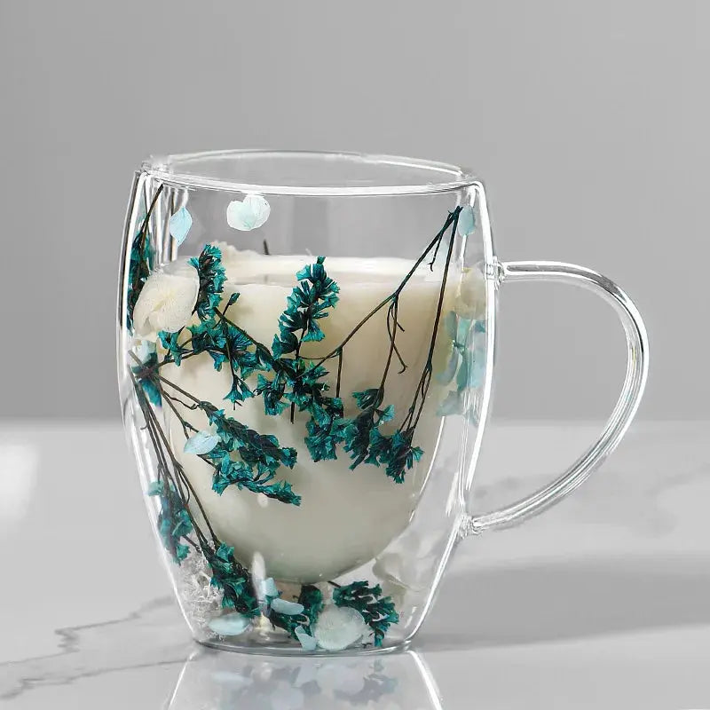 Mug en verre fleurs séchées en double paroi | Théières à la folie