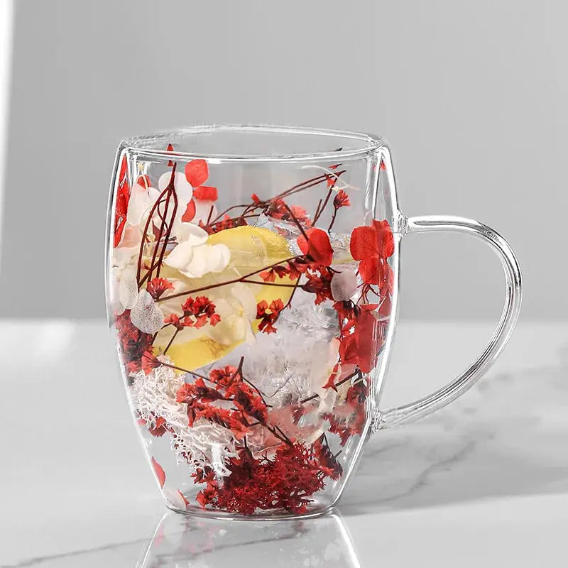 Mug en verre fleurs séchées en double paroi | Théières à la folie