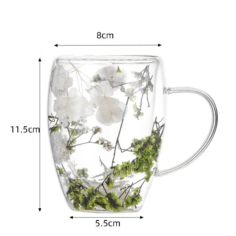 Mug en verre fleurs séchées en double paroi | Théières à la folie