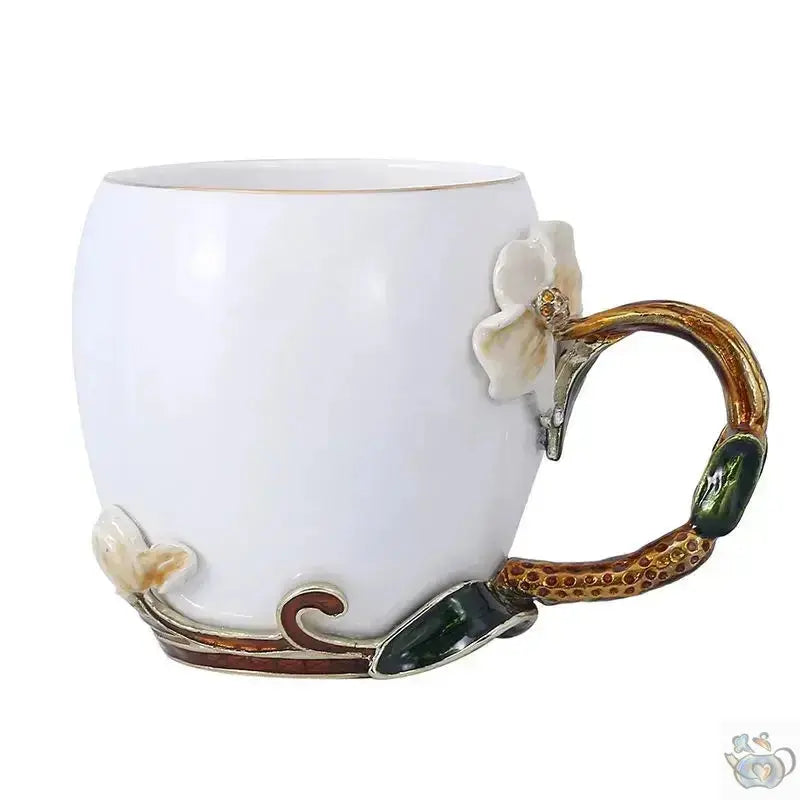 Mug porcelaine blanche fleurs émaillées | Théières à la folie