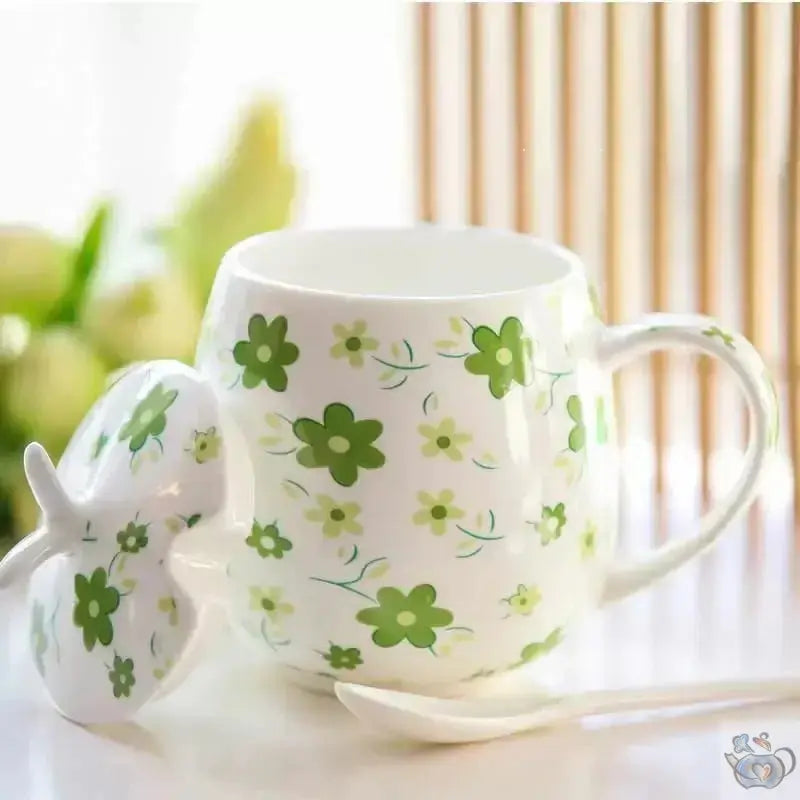 Mug porcelaine fine avec couvercle et cuillère | Théières à la folie