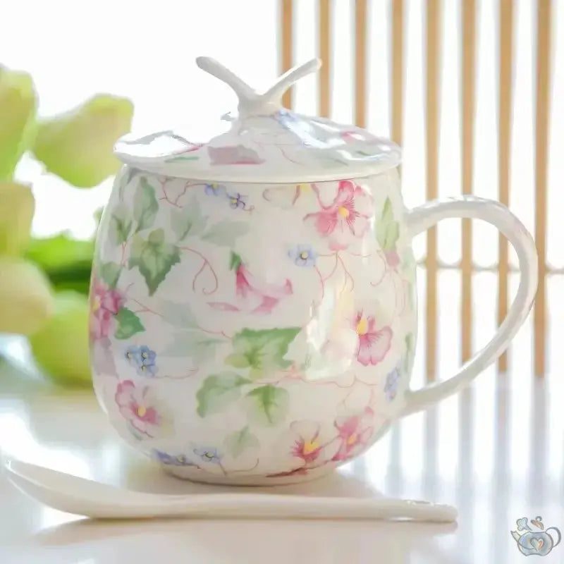 Mug porcelaine fine avec couvercle et cuillère | Théières à la folie