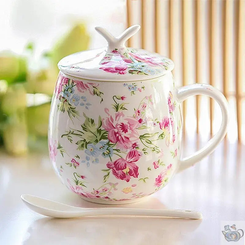Mug porcelaine fleurie avec couvercle | Théières à la folie