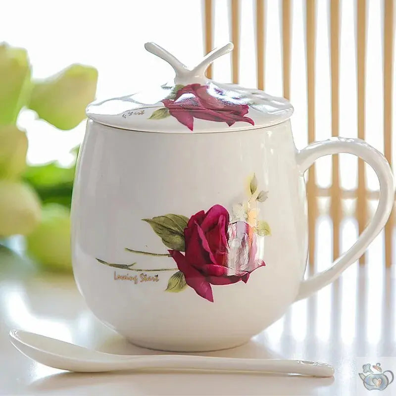 Mug porcelaine fleurie avec couvercle | Théières à la folie