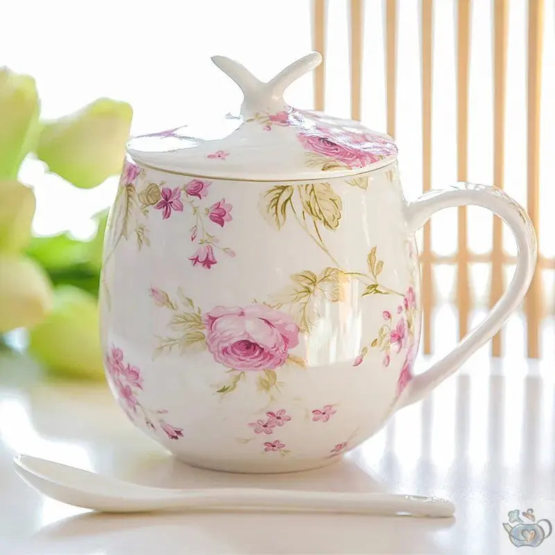 Mug porcelaine fleurie avec couvercle | Théières à la folie