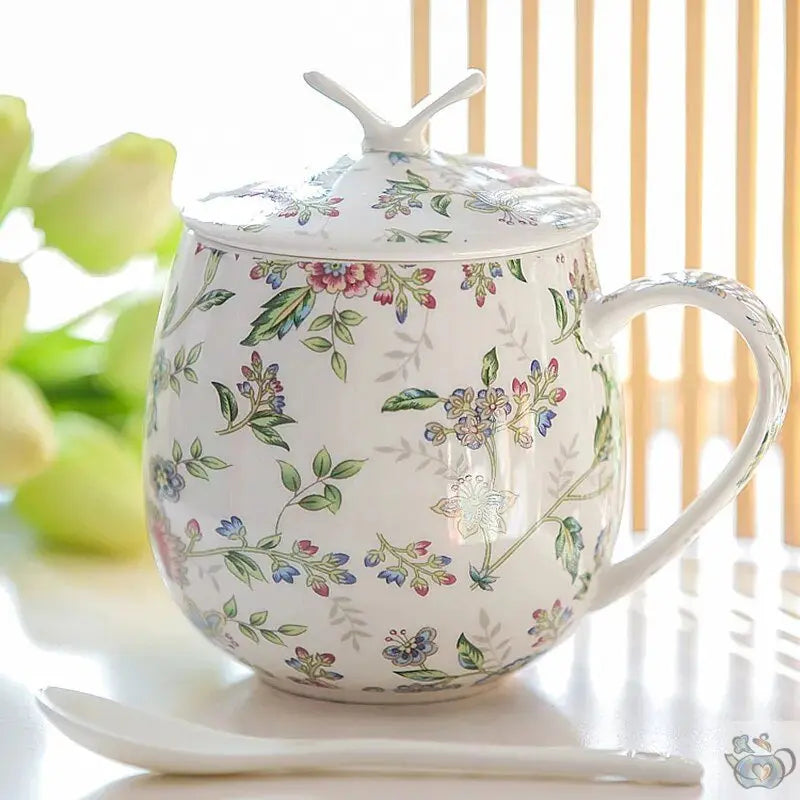 Mug porcelaine fleurie avec couvercle | Théières à la folie