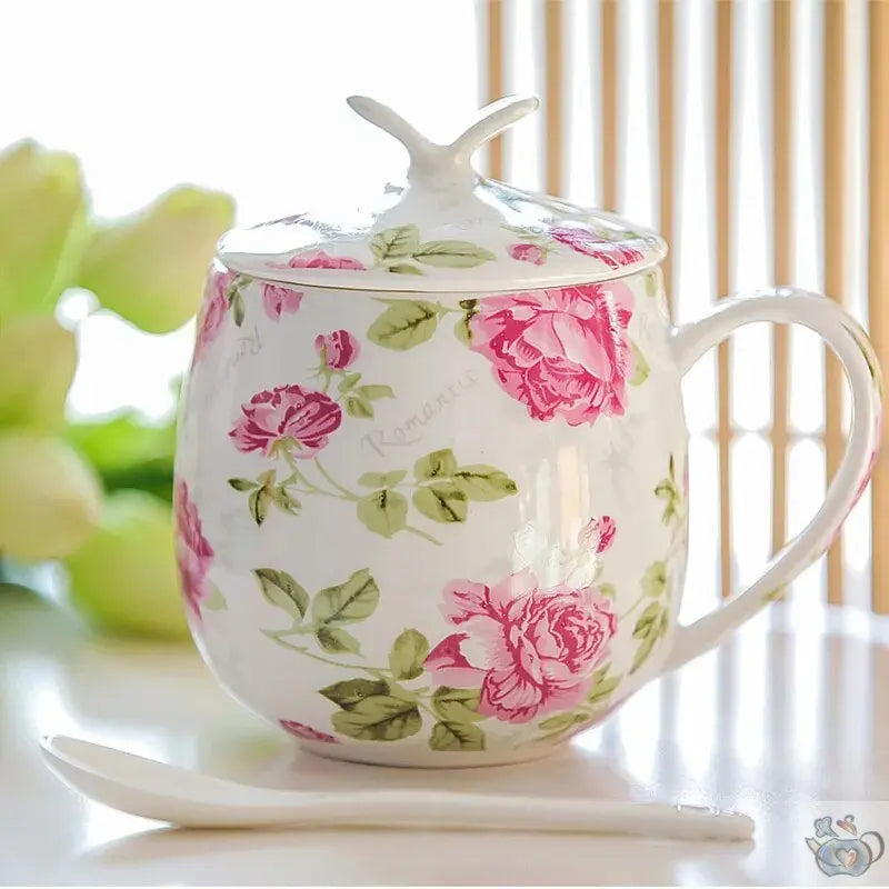 Mug porcelaine fleurie avec couvercle | Théières à la folie