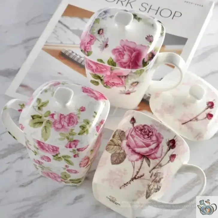 Mug porcelaine florale avec couvercle | Théières à la folie