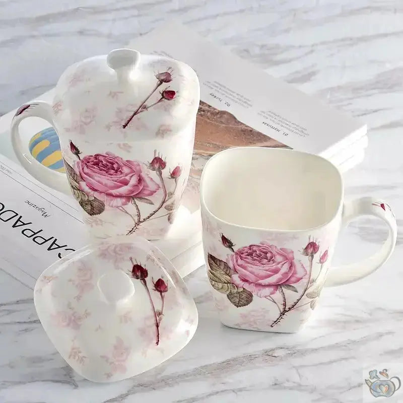 Mug porcelaine florale avec couvercle | Théières à la folie