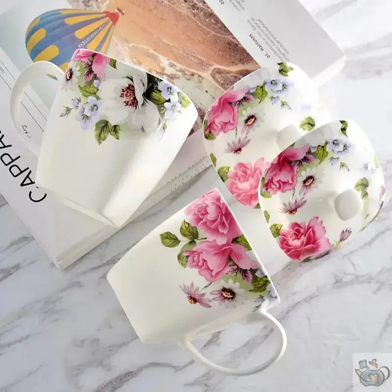 Mug porcelaine florale avec couvercle | Théières à la folie