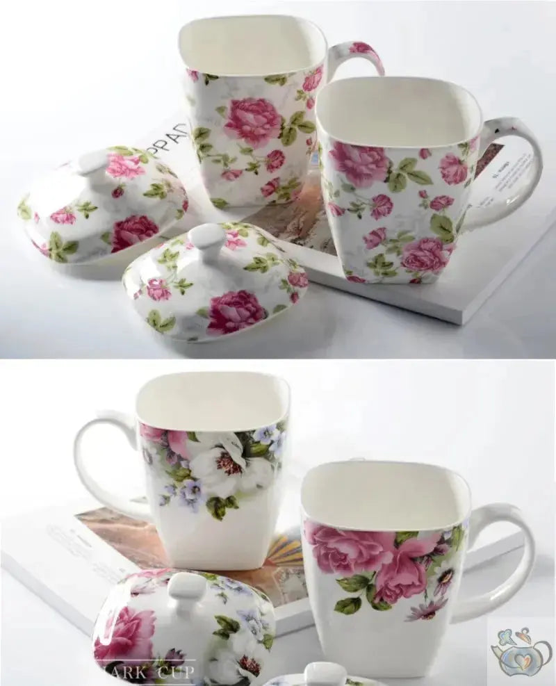 Mug porcelaine florale avec couvercle | Théières à la folie