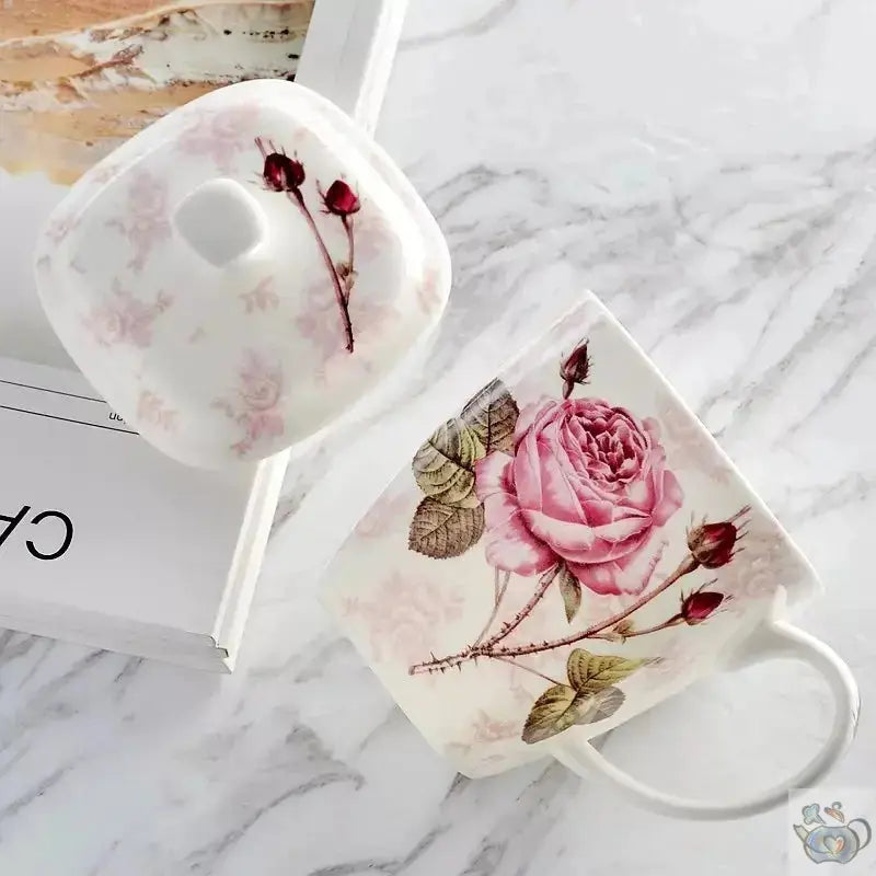 Mug porcelaine florale avec couvercle | Théières à la folie