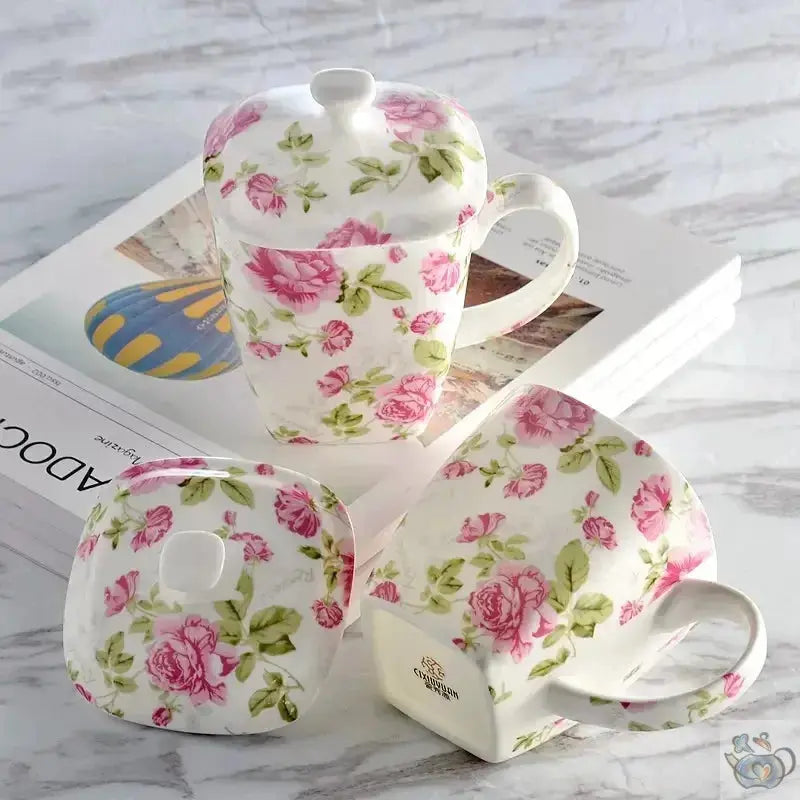 Mug porcelaine florale avec couvercle | Théières à la folie