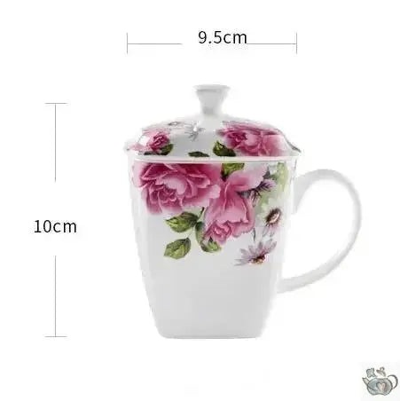 Mug porcelaine florale avec couvercle | Théières à la folie