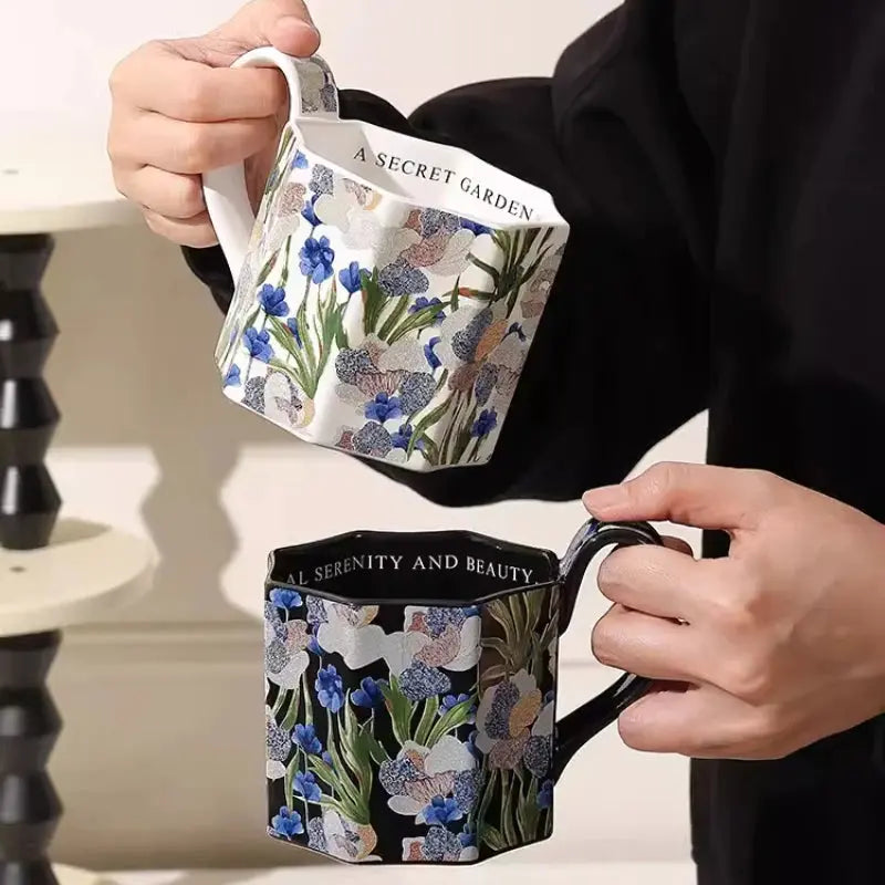 Mug porcelaine rétro-romantique aux iris | Théières à la folie