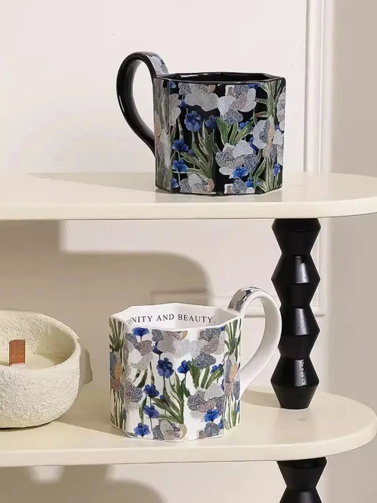 Mug porcelaine rétro-romantique aux iris | Théières à la folie