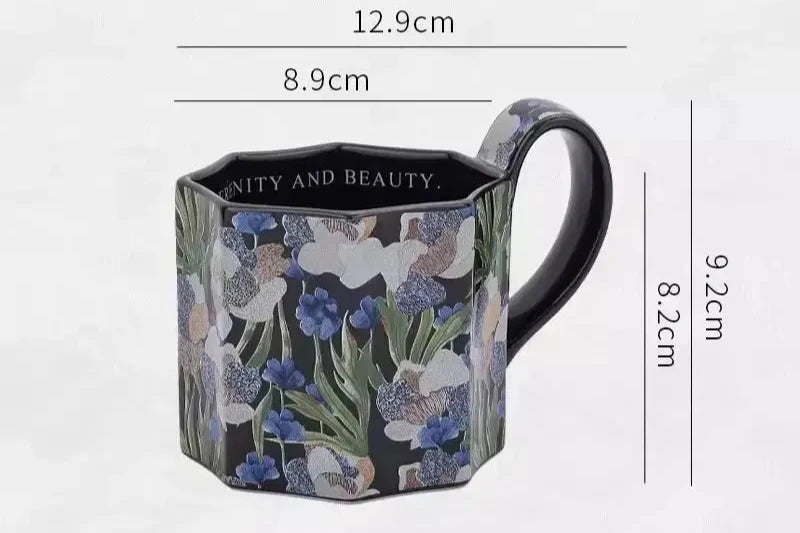 Mug porcelaine rétro-romantique aux iris | Théières à la folie