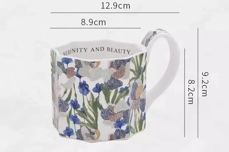 Mug porcelaine rétro-romantique aux iris | Théières à la folie