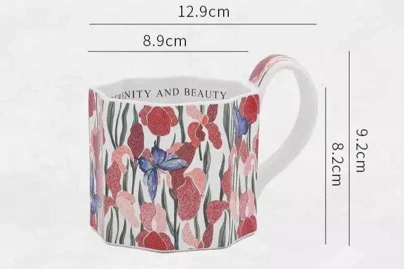 Mug porcelaine rétro-romantique aux iris | Théières à la folie