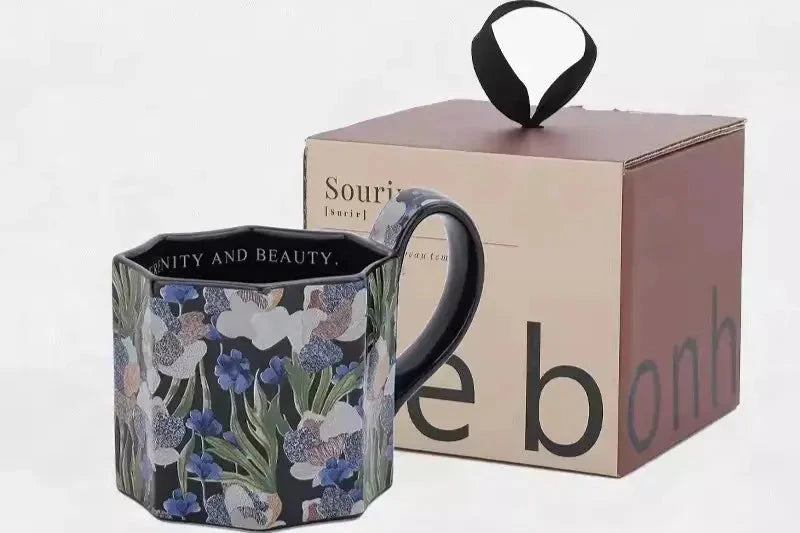 Mug porcelaine rétro-romantique aux iris | Théières à la folie