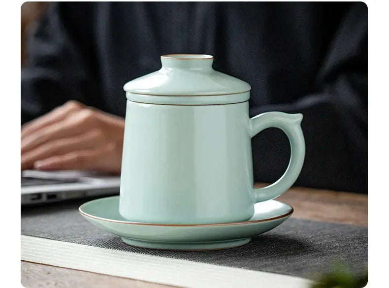 Mug avec filtre en porcelaine vert d'eau | Théières à la folie