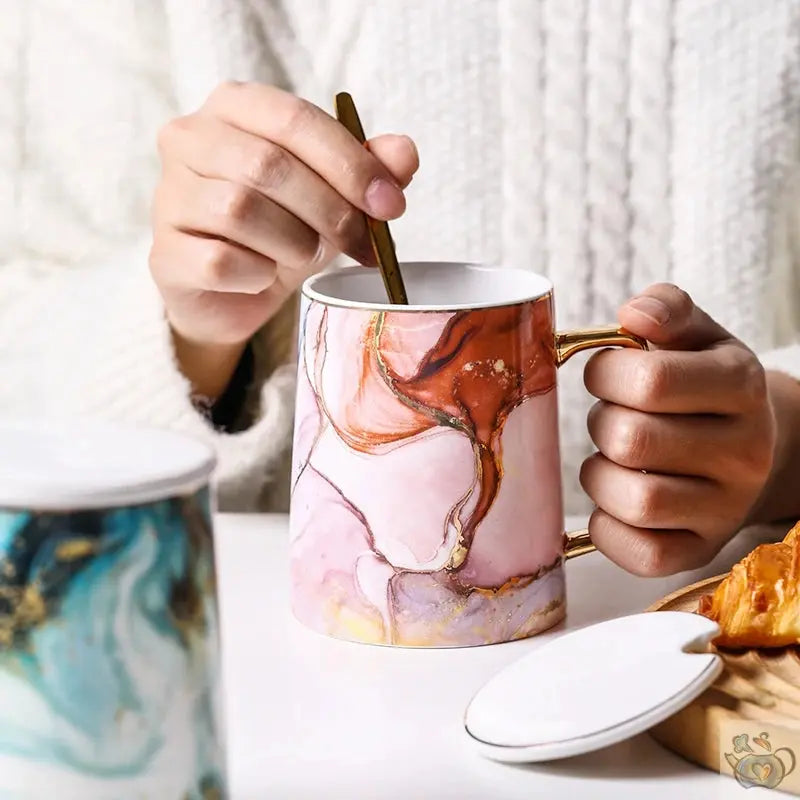 Mug luxueux marbré en porcelaine | Théières à la folie