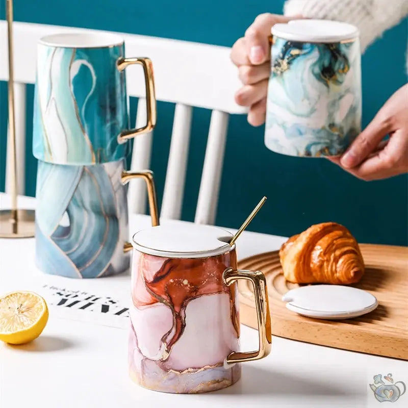 Mug luxueux marbré en porcelaine | Théières à la folie