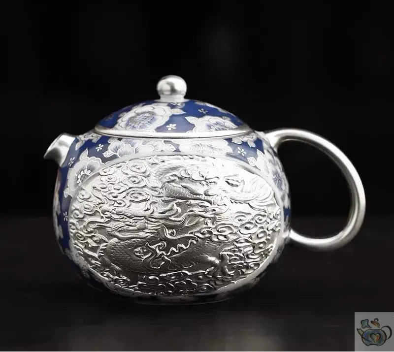 Petite théière chinoise bleue dorée à l'argent | Théières à la folie