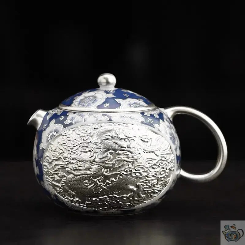 Petite théière chinoise bleue dorée à l'argent | Théières à la folie