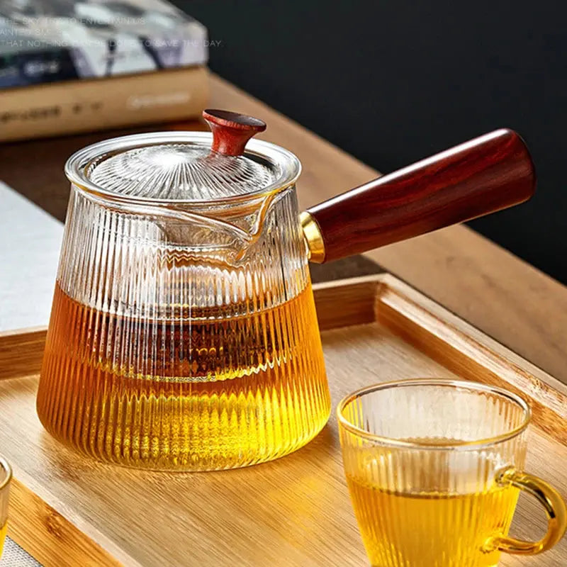Théière en verre design japonais manche en bois | Théières à la folie