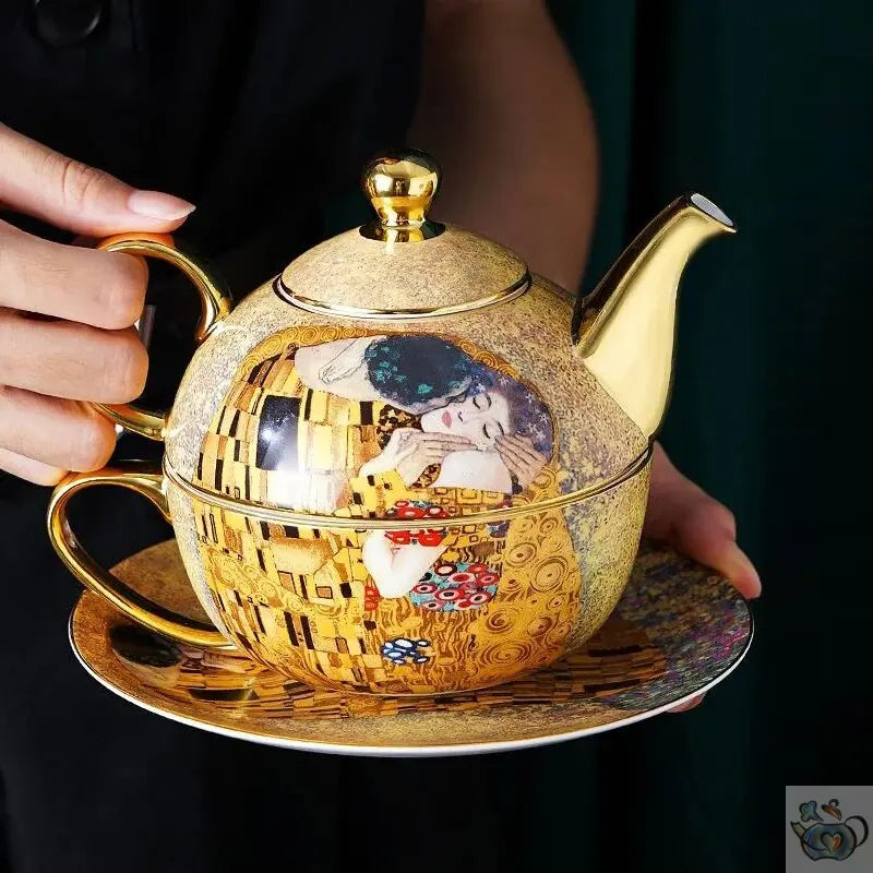 Set de thé solitaire porcelaine baiser de Klimt