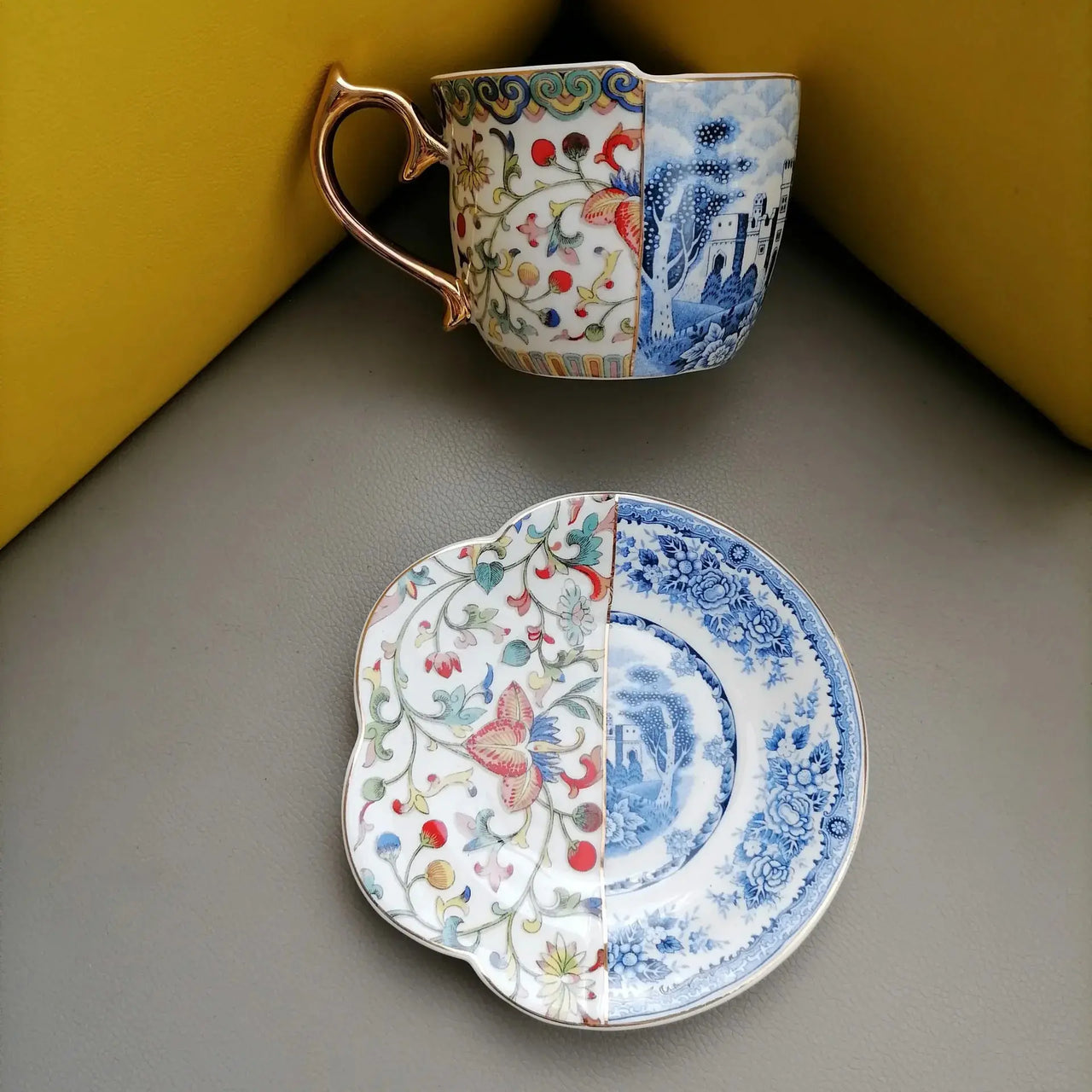 Tasse et soucoupe porcelaine design patchwork | Théières à la folie
