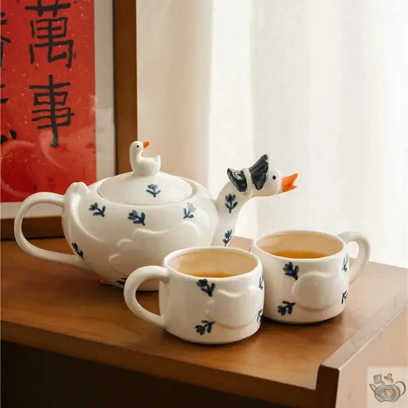 Service à thé 2 en 1 en porcelaine "les oies" | Théières à la folie