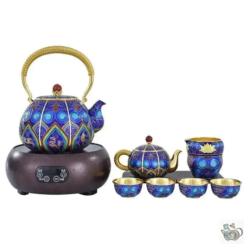 Service à thé en argent pur cloisonné | Théières à la folie