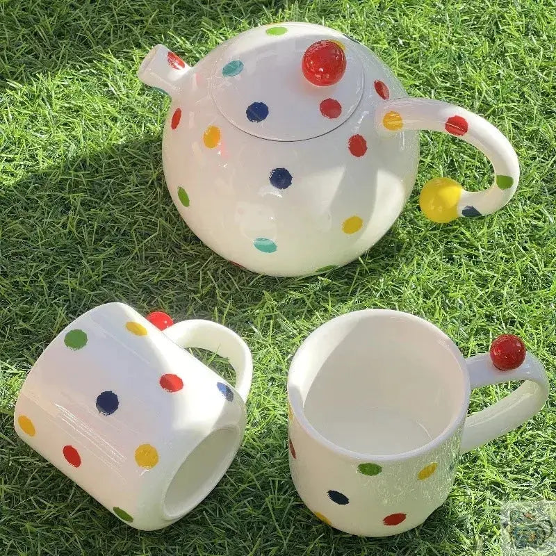 Service à thé pour 2 céramique à pois colorés | Théières à la folie