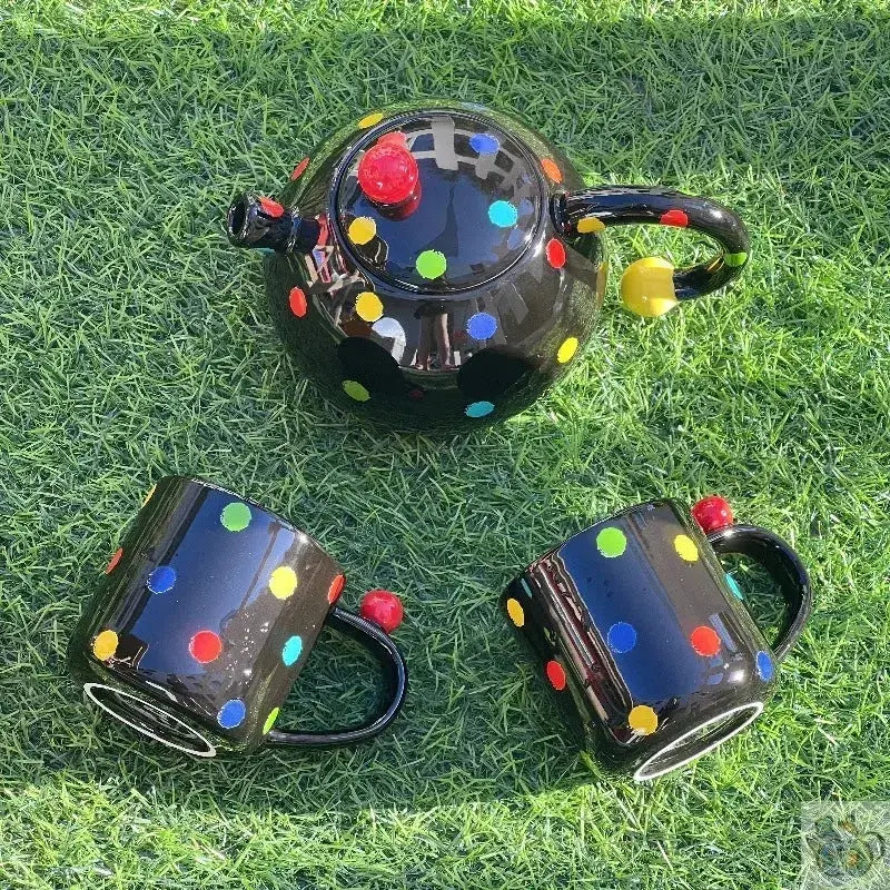 Service à thé pour 2 céramique à pois colorés | Théières à la folie