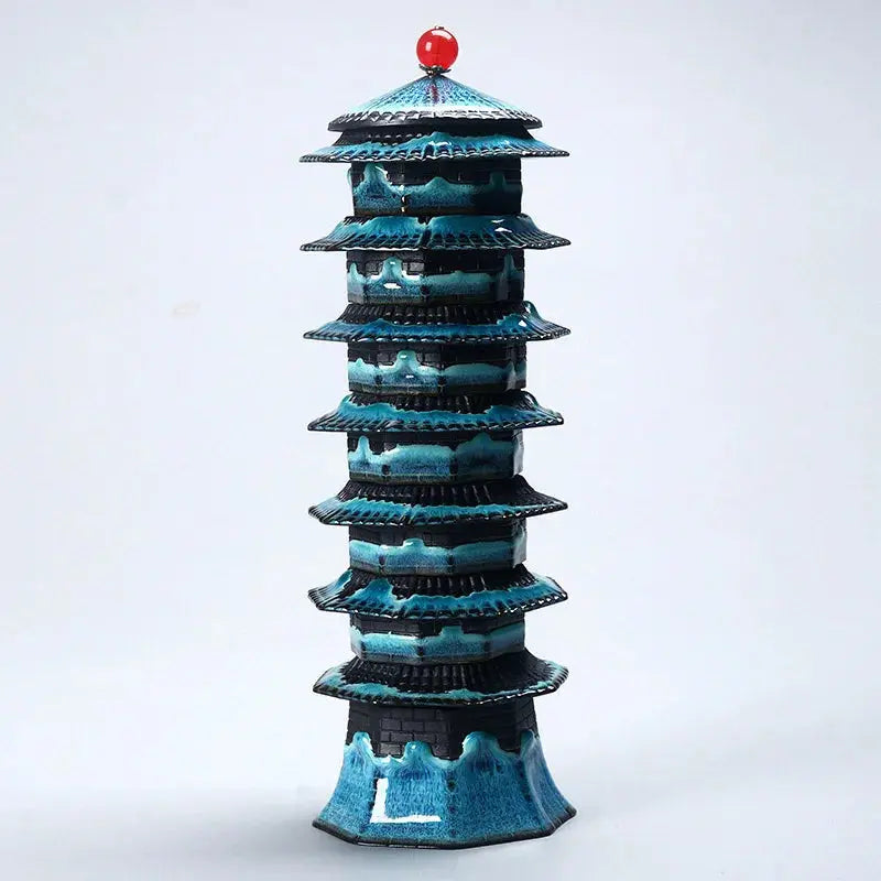 Service à thé céramique bleue pagode de voyage | Théières à la folie