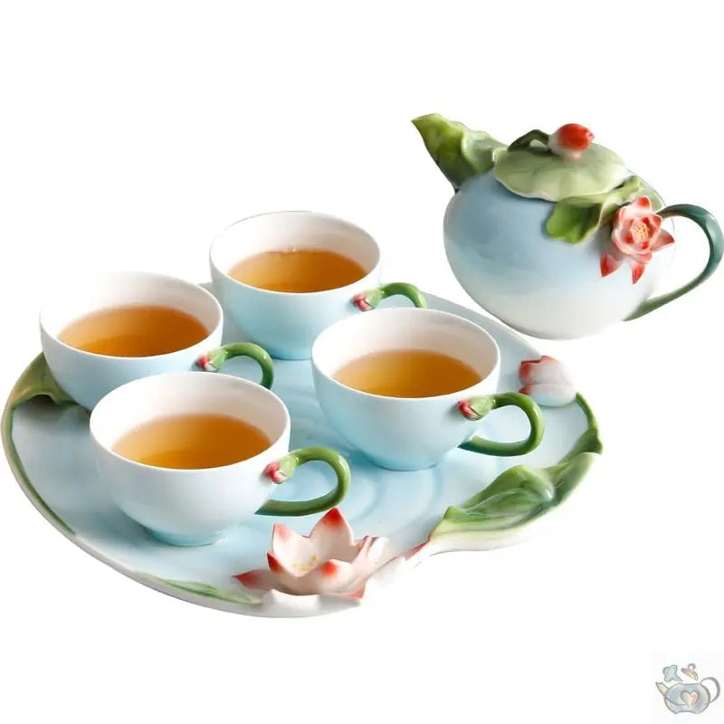 Service à thé en porcelaine émaillée lotus 3D | Théières à la folie