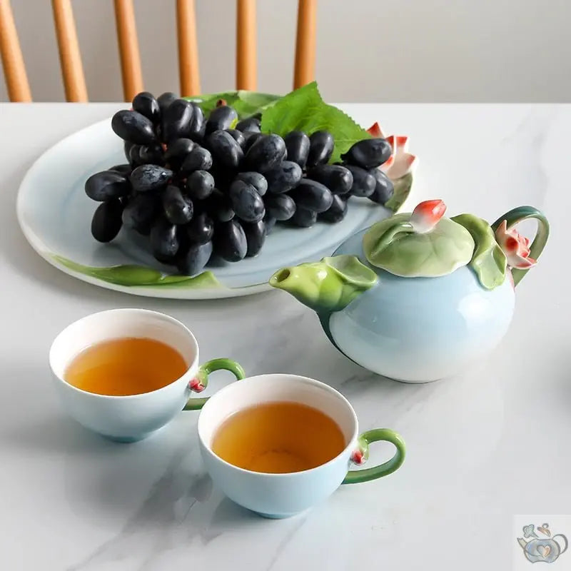 Service à thé en porcelaine émaillée lotus 3D | Théières à la folie