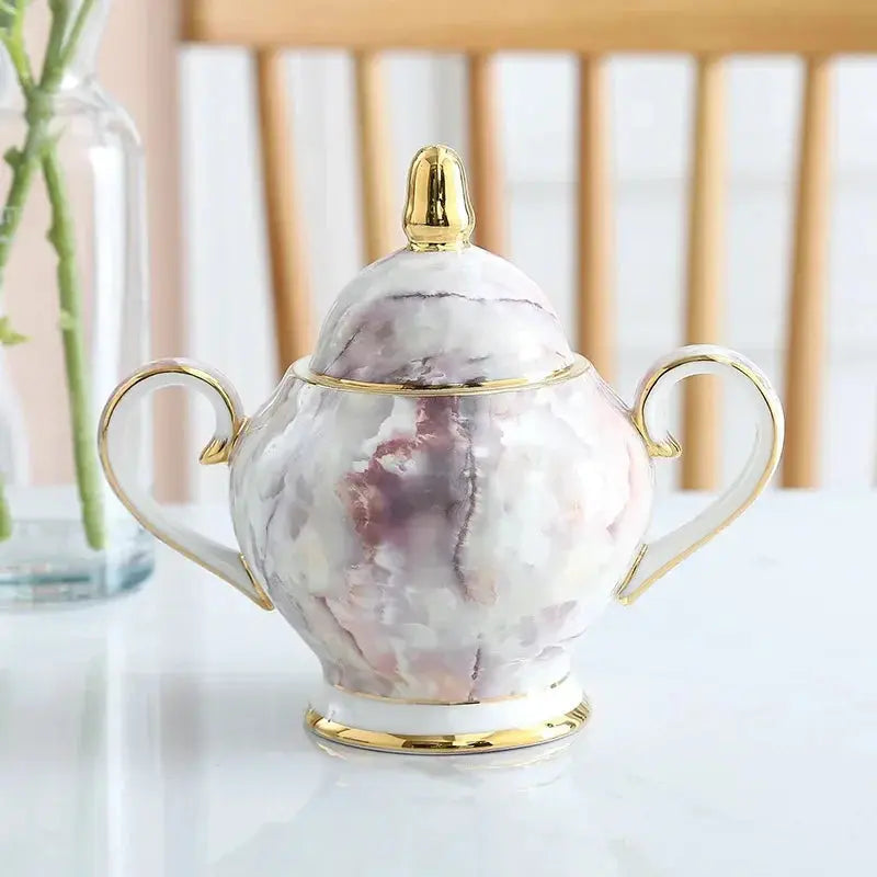 Service à thé porcelaine marbrée rose gris perle | Théières à la folie