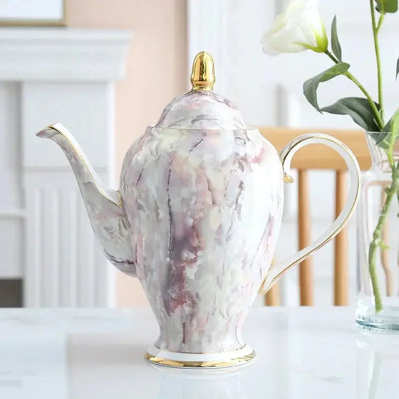 Service à thé porcelaine marbrée rose gris perle | Théières à la folie