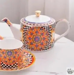 Service thé pour 2 porcelaine fleurie orange | Théières à la folie