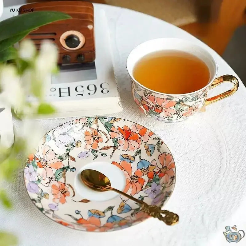 Service thé pour 2 porcelaine fleurie orange | Théières à la folie