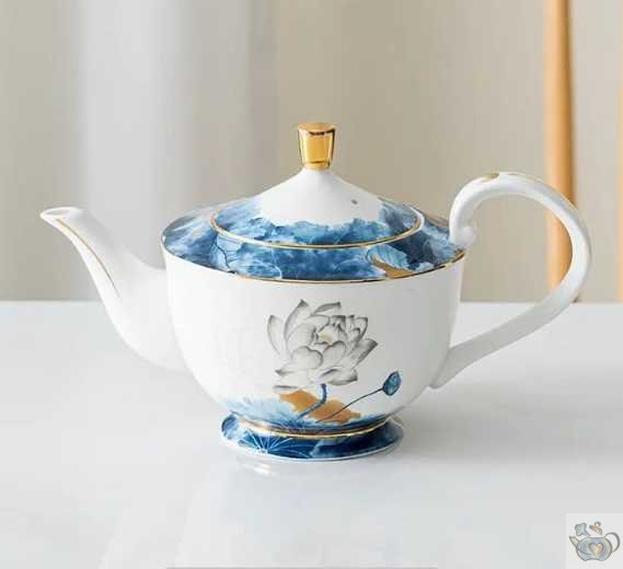 Service thé porcelaine lotus et flots bleus | Théières à la folie