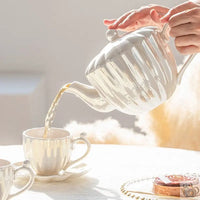 Thumbnail for Service thé porcelaine nacrée rose ou blanc | Théières à la folie